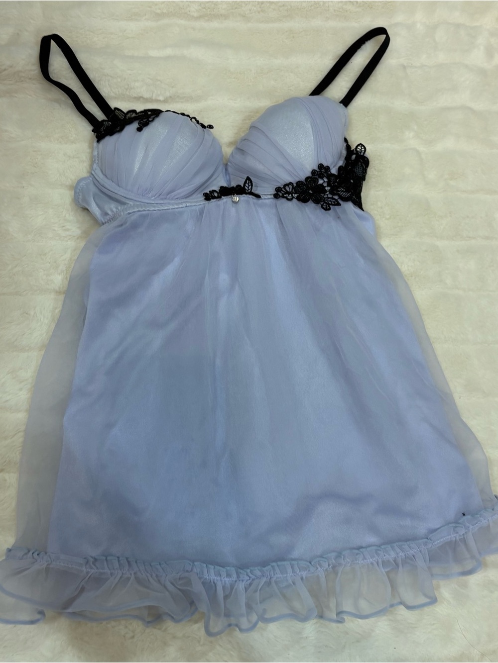 Sheer Lavender Babydoll Chemise with Black Lace Trim